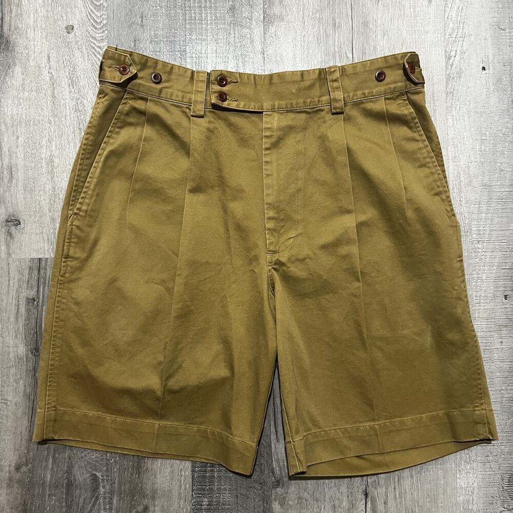 CC Filson Shorts Mens 34 Khaki Brown Pleated Front Double Button Pullman Twill